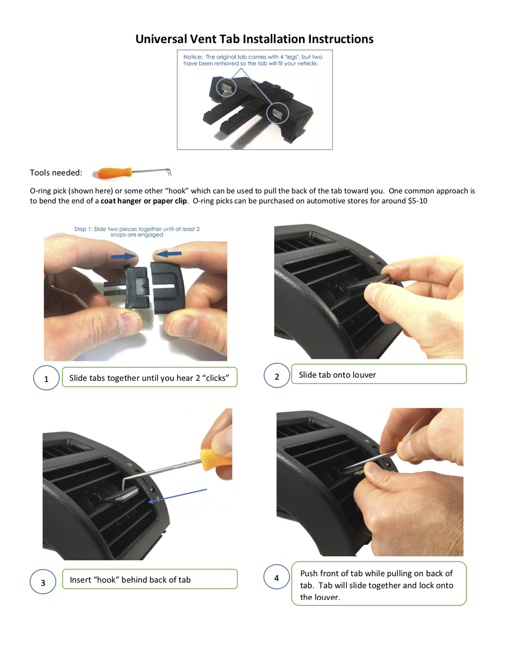 VentTabs / Kia Sportage (2011-2015) to repair A/C Air vents