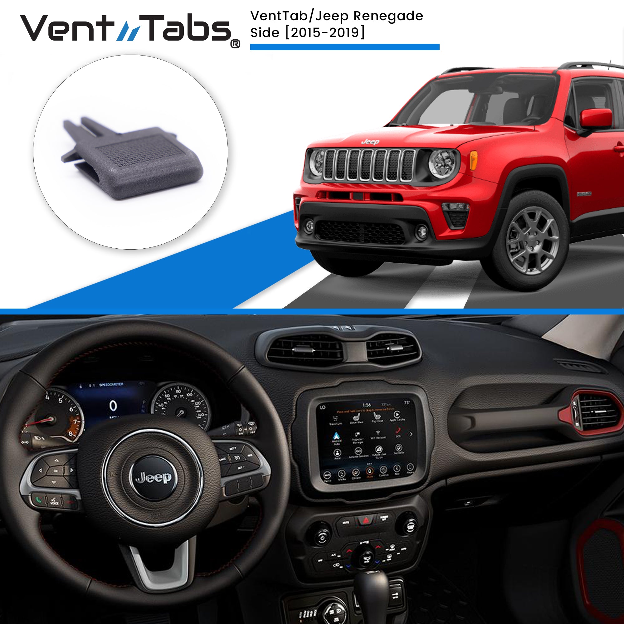 VentTabs Jeep Renegade - CENTER vents 2015-2019, to repair A/C Air vents